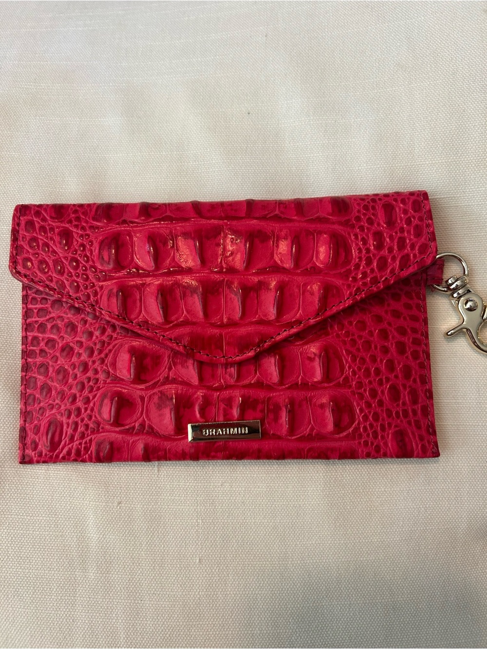 Brahmin Hot Pink Croc-Embossed Envelope Card Holder